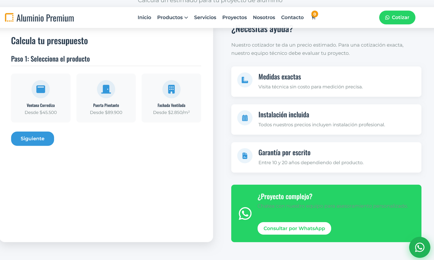 Sitio web aluminio (Tienda web de aluminios)