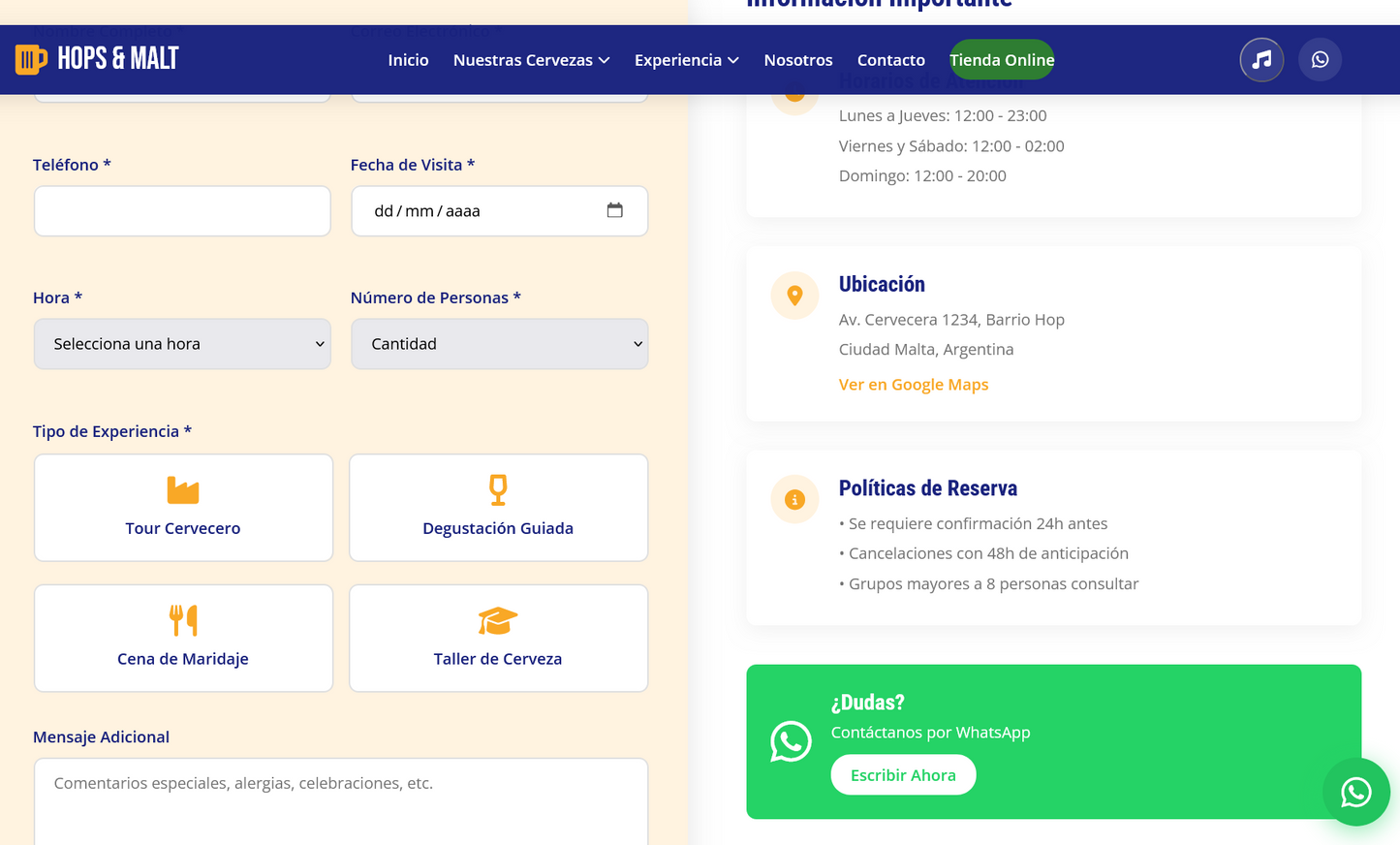 Cervezería web (Sitio para negocio pequeño o en desarrollo)