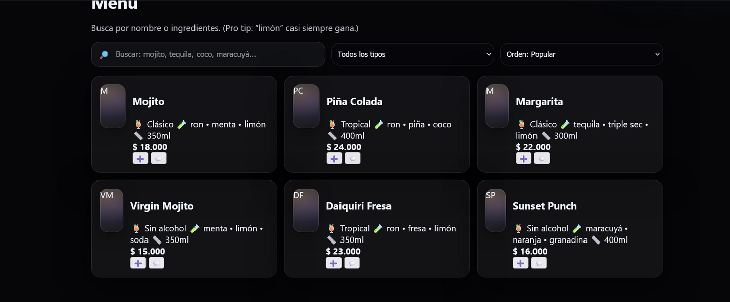 Sitio web (Cócteles para aquellos que estan empezando un pequeño negocio)