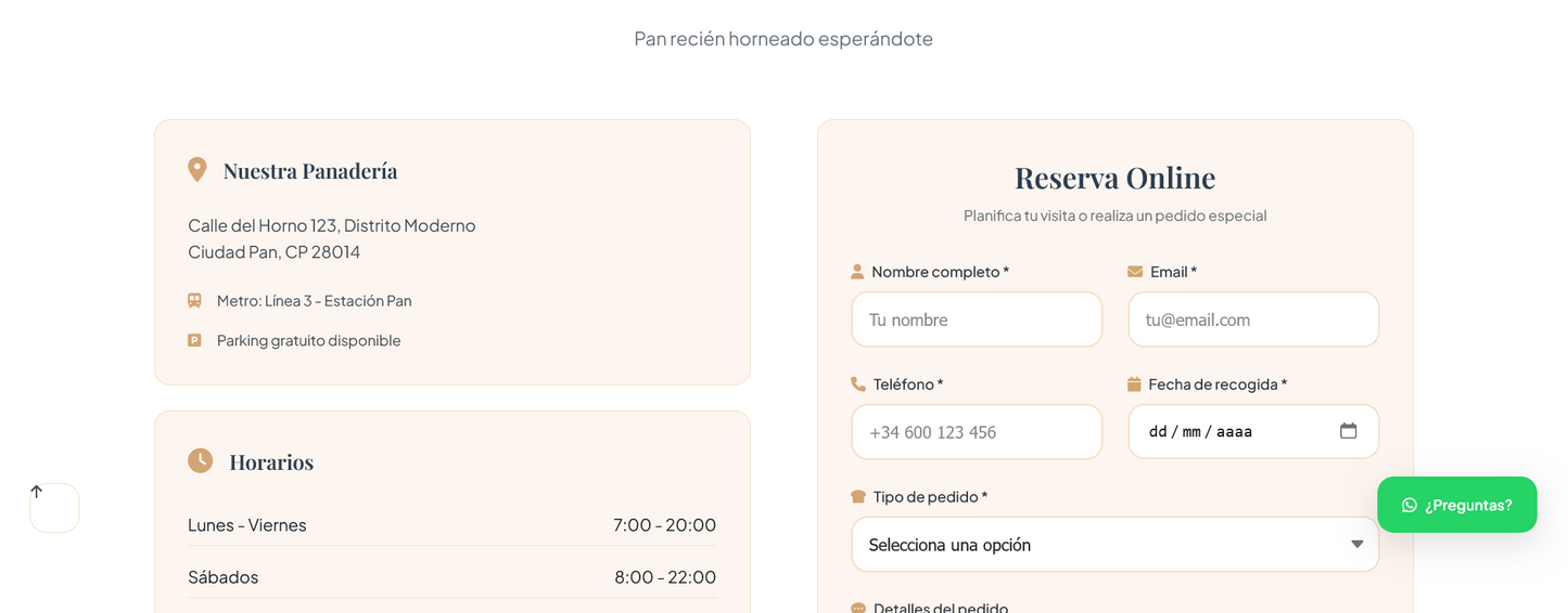 Sitio web (Panadería para negocios pequeños o que apensas empiezan)