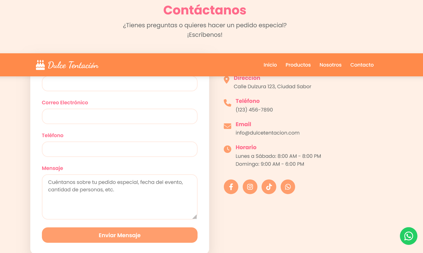 Sitio web (Pastelería para negocios que apenas empiezan)