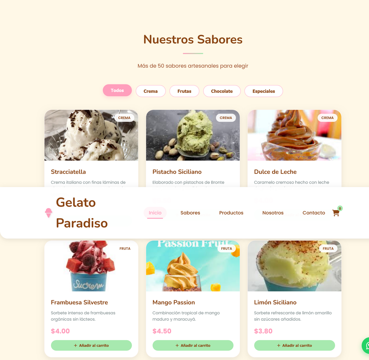 Sitio web (Heladería para aquellos que están empezando un pequeño negocio)
